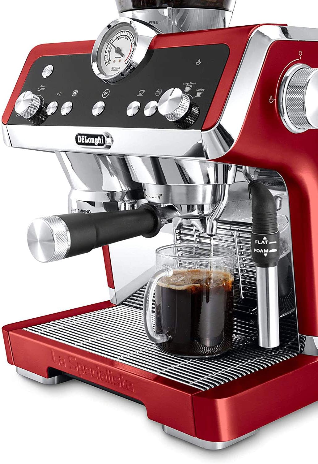 De'Longhi EC9335R La Specialista Espresso Machine with Sensor Grinder, Dual Heating System, Advanced Latte System & Hot Water Spout for Americano Coffee or Tea, Stainless Steel,67.6 oz, Red