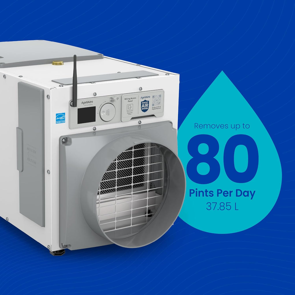 AprilAire E080W Wi-Fi Dehumidifier – 80 PPD for Crawl Spaces, Basements, Whole Houses up to 4,400 Sq. Ft., Part of the AprilAire Healthy Air System
