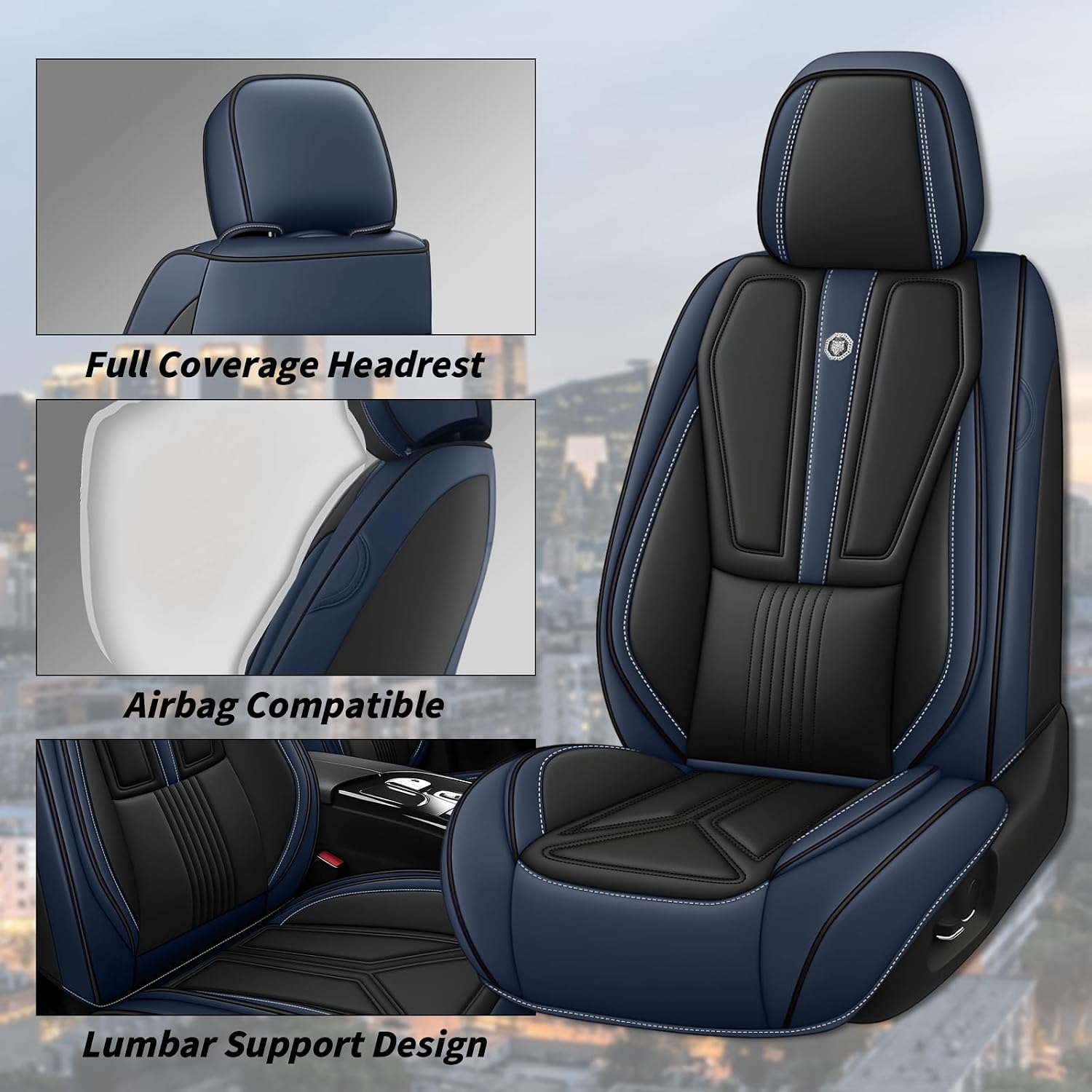 Arazi Car Seat Covers Full Set for Toyota Prius 2001-2025, Nappa Leather Seat Cover Full Coverage Waterproof Seat Protector (Black&Blue,5 Seats Standard)