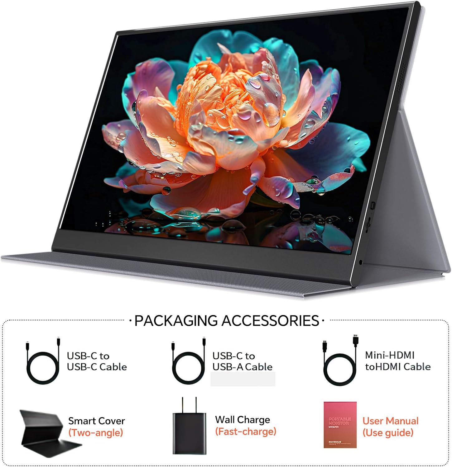 WGK True 4K Portable Monitor - 15.6inch UHD 3840×2160 100% sRGB USB-C HDMI External Second Monitor Portable IPS Screen Computer Display with Speakers for Laptop MacBook Switch PS5/4 Xbox