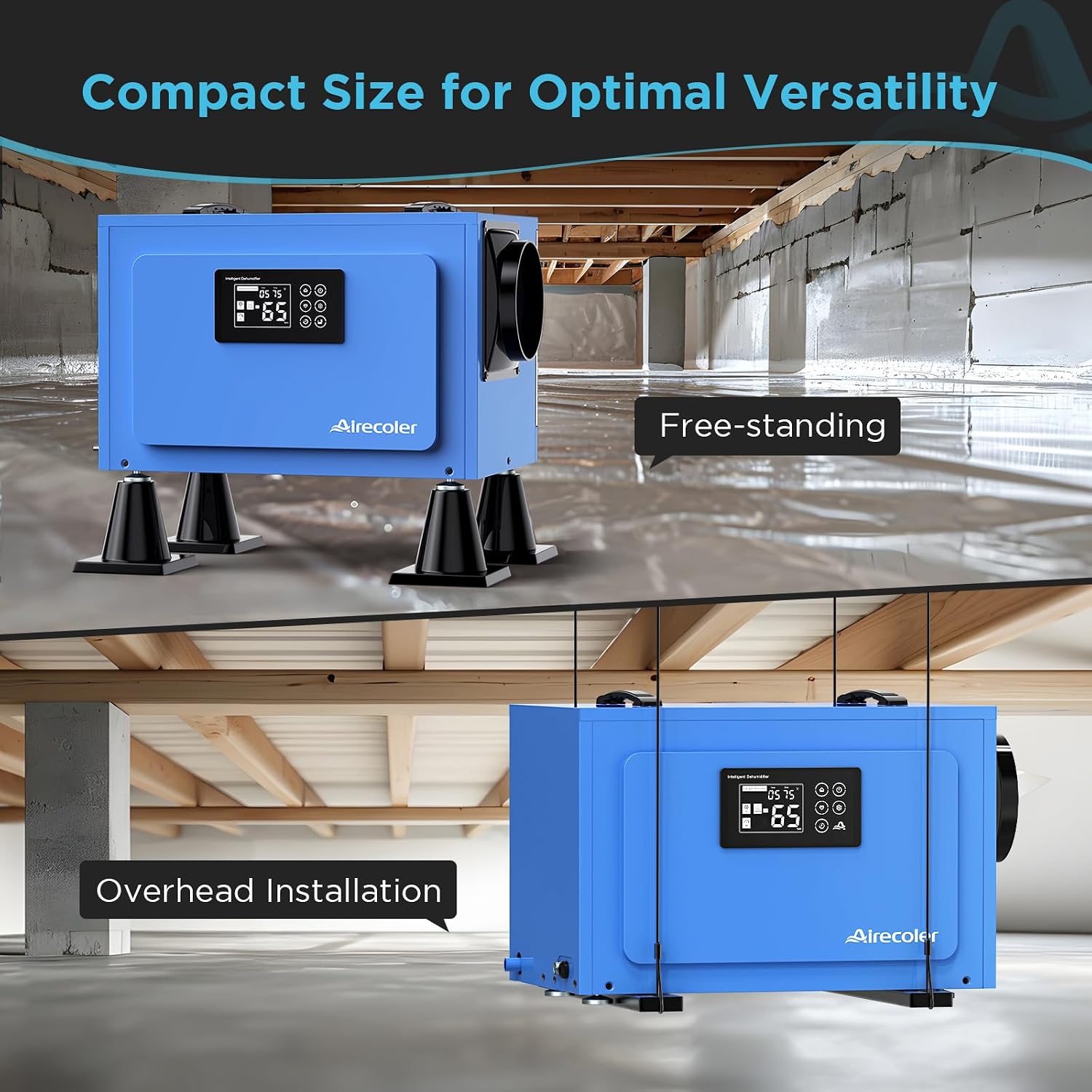 125 Pints Commercial Dehumidifier for Crawl Spaces & Basements with Drain Hose, Industrial Grade Water Damage Restoration for up to 6,000 sq ft, Auto Defrost, Memory Starting