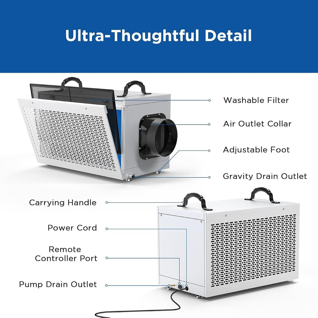 235 Pints Commercial Dehumidifier with Pump Crawl Space Dehumidifiers for Basement with Drain Hose Water Damage Restoration Unit Ideal for up to 8,000 sq ft Industrial and Job Sites