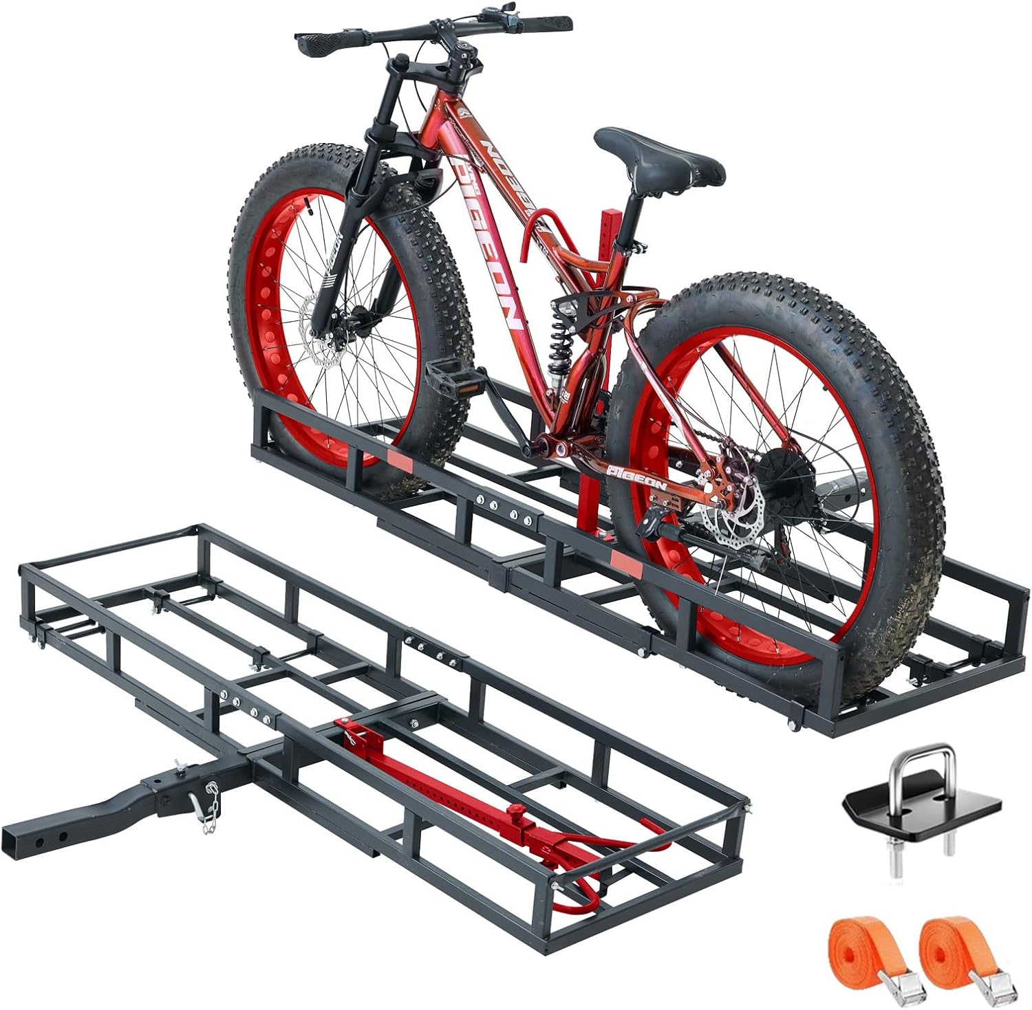 Hitch-Mount Bike Rack for Ebike Heavy-Duty - Fits 2 Electric Fat-Tire Mountain Bicycles Fits 2' Receiver for Car SUV Truck RV Minivan (Red, Comes with Cargo Carrier)