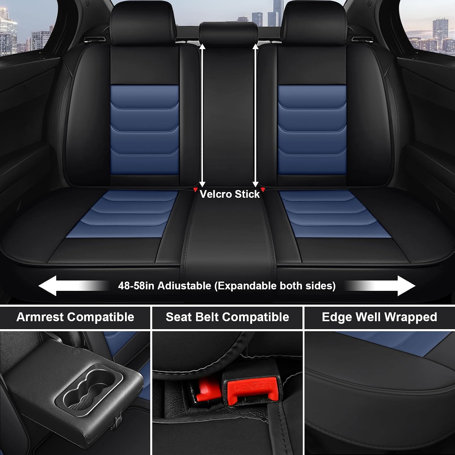 DHAEY Car Seat Covers for Buick Encore GX 2020-2026, Family Seat Covers, Nappa Leather, Wear-Resistant, Anti-Slip, Waterproof, 5PCS Full Set, Black Blue