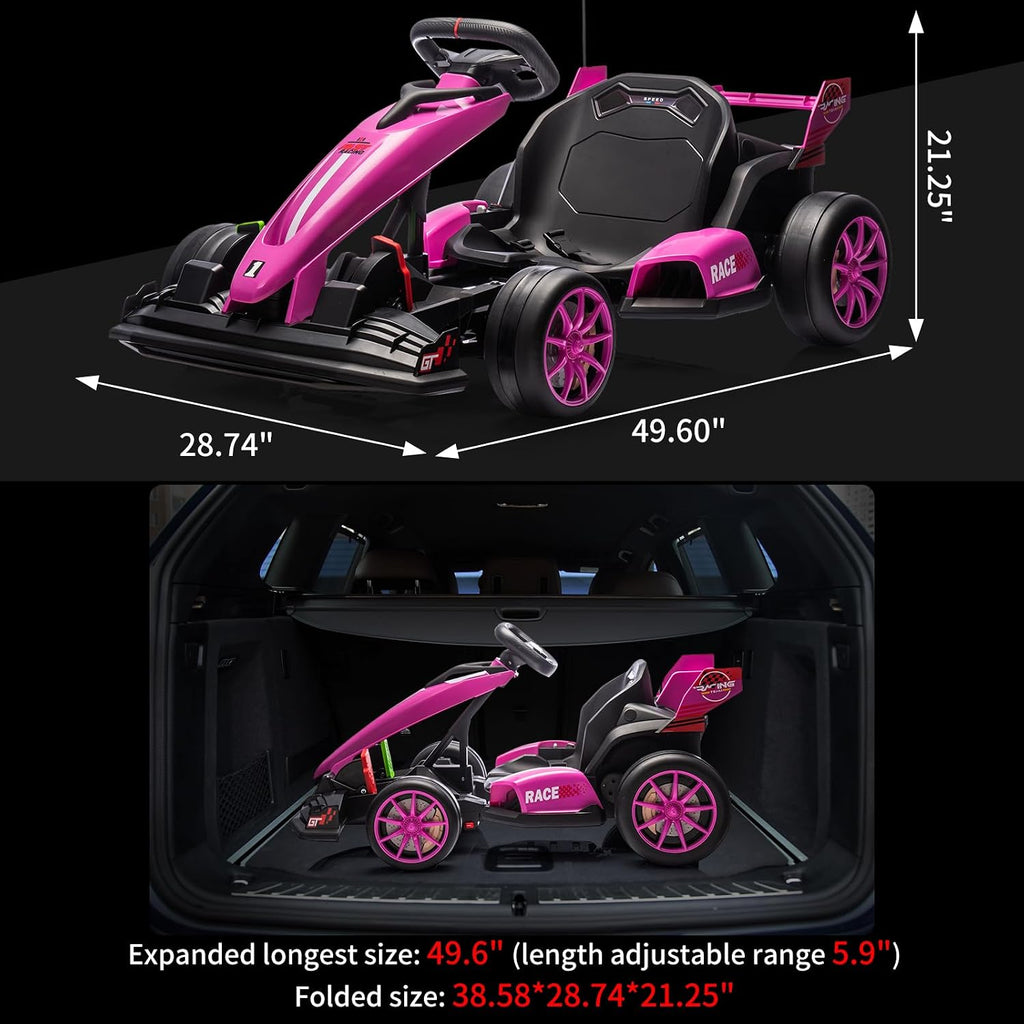 GarveeLife 24V Electric Drift Kart for Kids, Ride Car with Adjustable Seat & 8.5MPH Speed, EVA Silent Wheels, Parent-Safety Certified Ride-On Toy