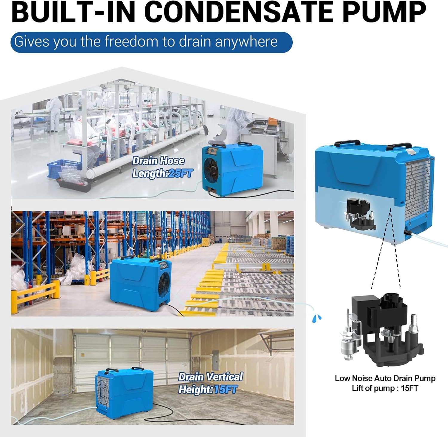 MOUNTO Commercial Dehumidifier, 150 Pint High-Capacity, Includes Pump Drain Hose for Water Damage Restoration, Ideal for Basements, Warehouses & Job Sites