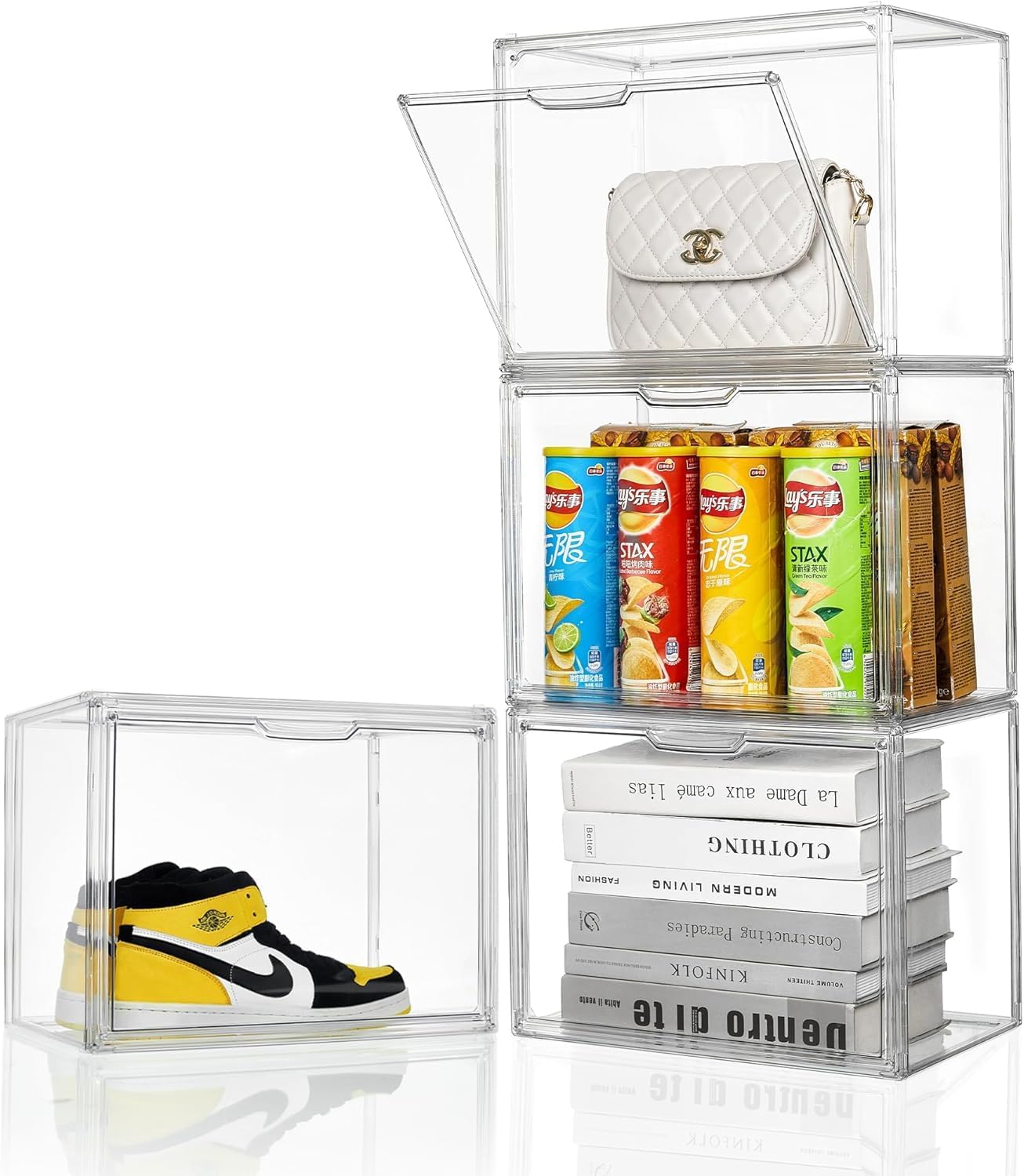 Purse Organizer for Closet,9 Pack Clear Acrylic Display Case for Handbag Organizer, Purse Storage Box with Magnetic Door, Plastic Storage Bins for Book, Collectibles
