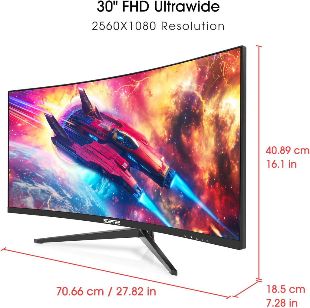 Sceptre Prime Curved 30-inch Gaming Monitor 200+Hz FreeSync Build-in Speakers 2560 x 1080p HDMI DP Machine Black 2026 (C305B-200UN Series)