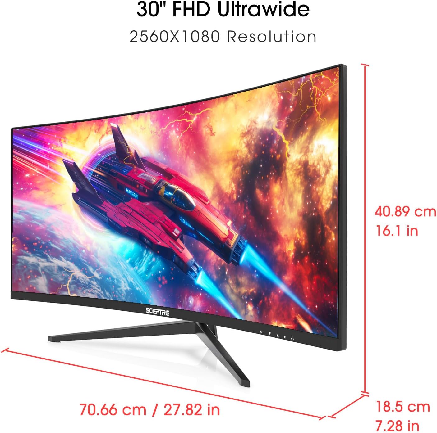 Sceptre Prime Curved 30-inch Gaming Monitor 200+Hz FreeSync Build-in Speakers 2560 x 1080p HDMI DP Machine Black 2026 (C305B-200UN Series)