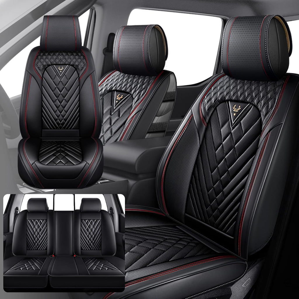 Fit for RAM 1500/2500/3500 2010-2026 Seat Covers, Fashion Sport Seat Cover with Waterproof Leather, Airbag Safe Design Seat Protector (5 Front Seat Standard, Black Red)