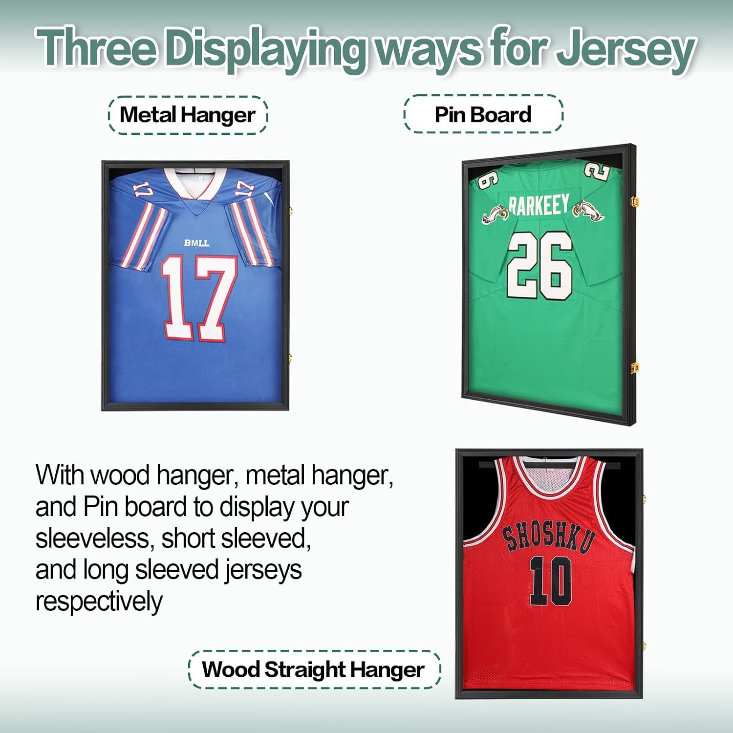 Jersey Frame Display Case 4 Pack for Wall ,Large Lockable T-Shirt Shadow Box with Clear UV Protection Acrylic & Hangers for Football Basketball Baseball Soccer Hockey, Matte Black