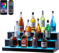 VEVOR LED Lighted Liquor Bottle Display, 3 Tiers 30 Inches, Supports USB, Illuminated Home Bar Shelf with RF Remote & App Control 7 Static Colors 1-4 H Timing, Acrylic Lighted Shelf for 24 Bottles