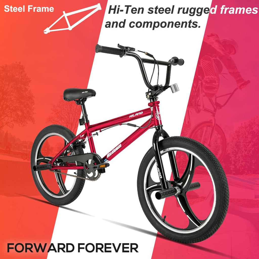 Hiland 20 Inch 3 5 Spoke Kids BMX Bike for Boys Girls Ages 5-12, 360 Degree Rotor Freestyle, 4 Pegs Single Speed Kid's BMX Bicycle, Multiple Colors