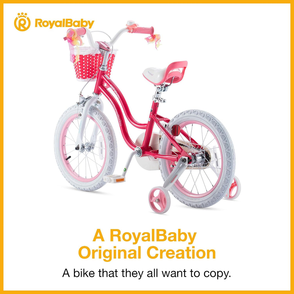 RoyalBaby Girls Bike with Training Wheels, Stargirl Kids Bicycle 14 Inch Toddlers to Big Kids 3-5 Years, Star Pink