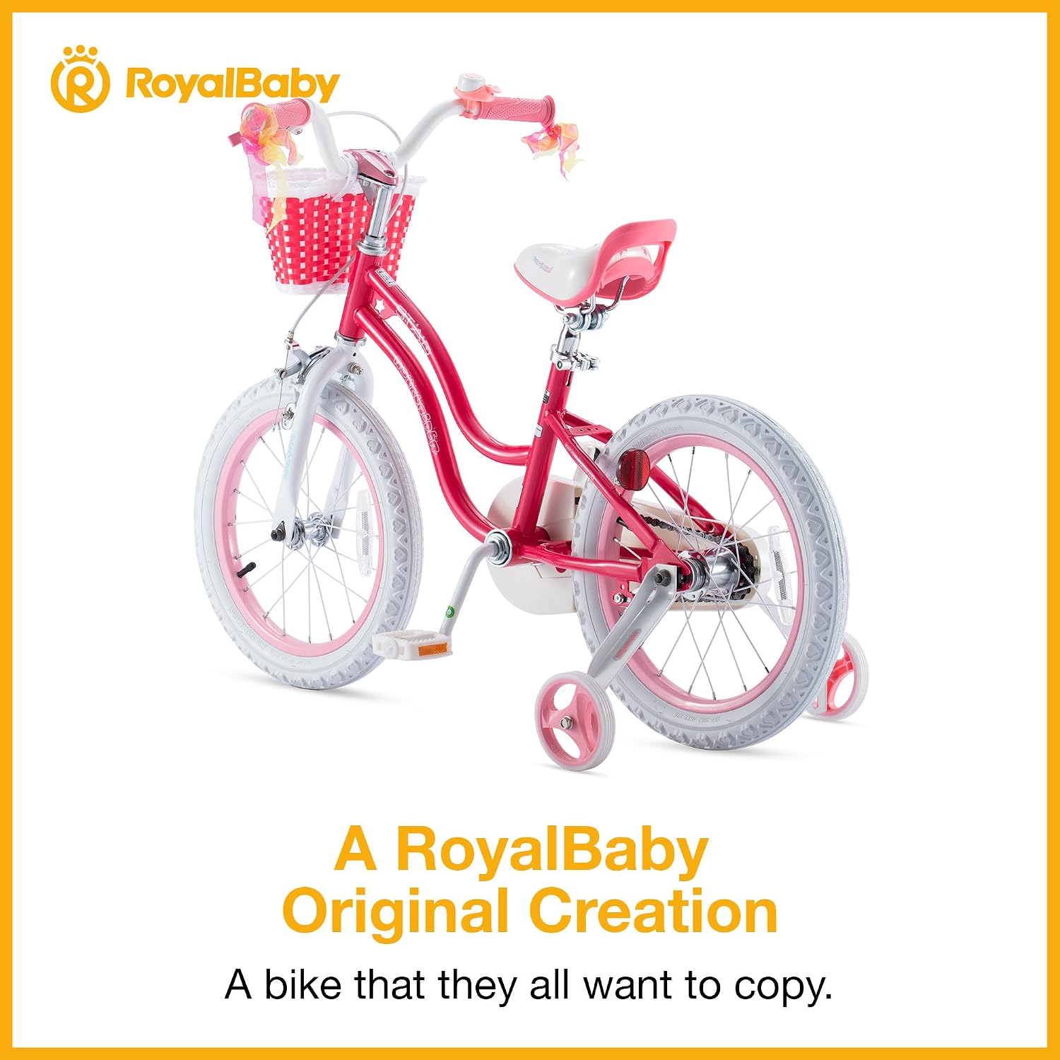 RoyalBaby Girls Bike with Training Wheels, Stargirl Kids Bicycle 14 Inch Toddlers to Big Kids 3-5 Years, Star Pink