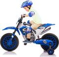 TOBBI Kids Motorcycle Dirt Bike 12V Electric Motorcycles Ride on Toys Battery Powered Motorbike Off-Road Motocross for Toddler Boys Girls 3-8 Years w/ 2 Speeds, 35W Dual Motors, Training Wheels, Blue