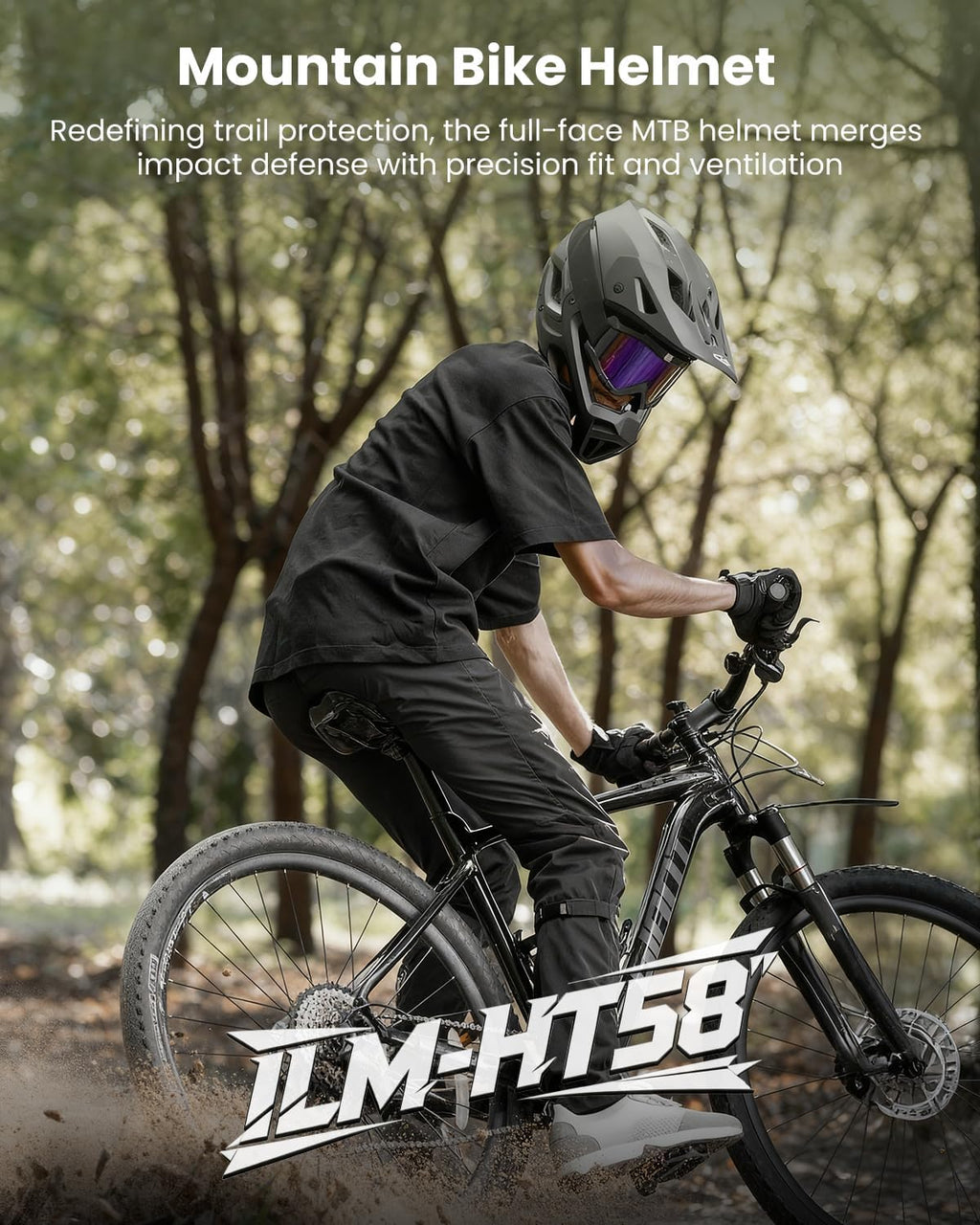ILM Full Face Mountain Bike Helmet ASTM CPSC Adult with Adjustable Visor for MTB BMX Model HT58