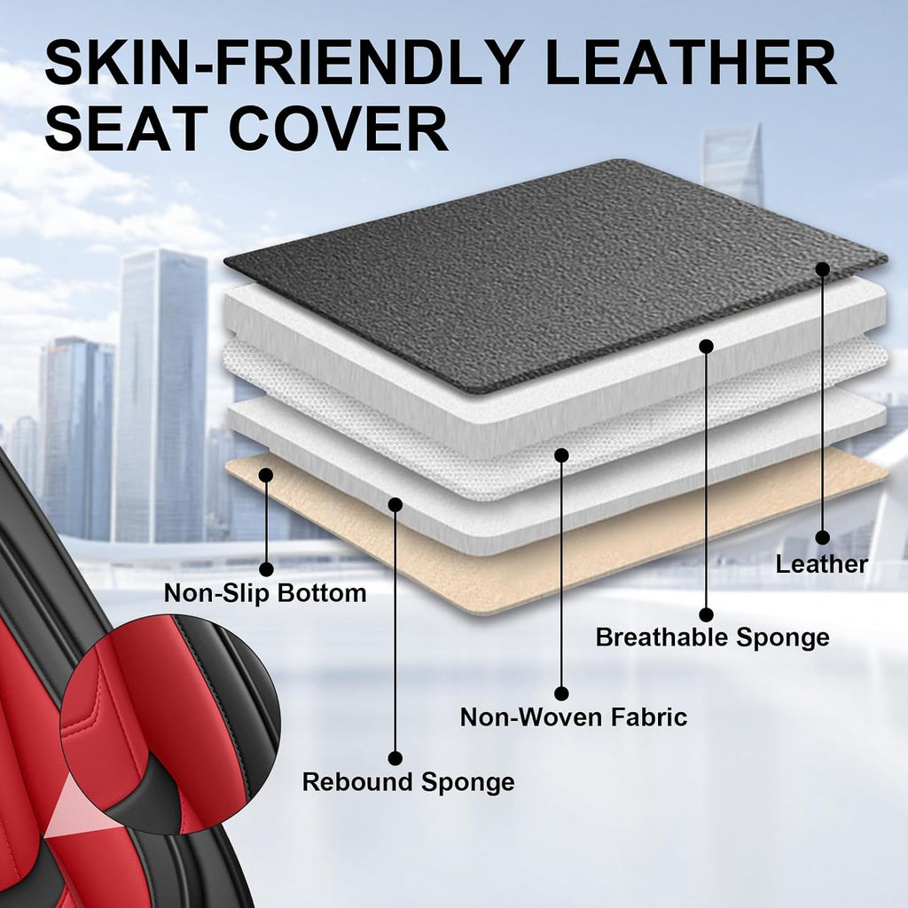 DHAEY Car Seat Covers for Buick Encore GX 2020-2026, Family Seat Covers, Nappa Leather, Wear-Resistant, Anti-Slip, Waterproof, 5PCS Full Set, Black Red