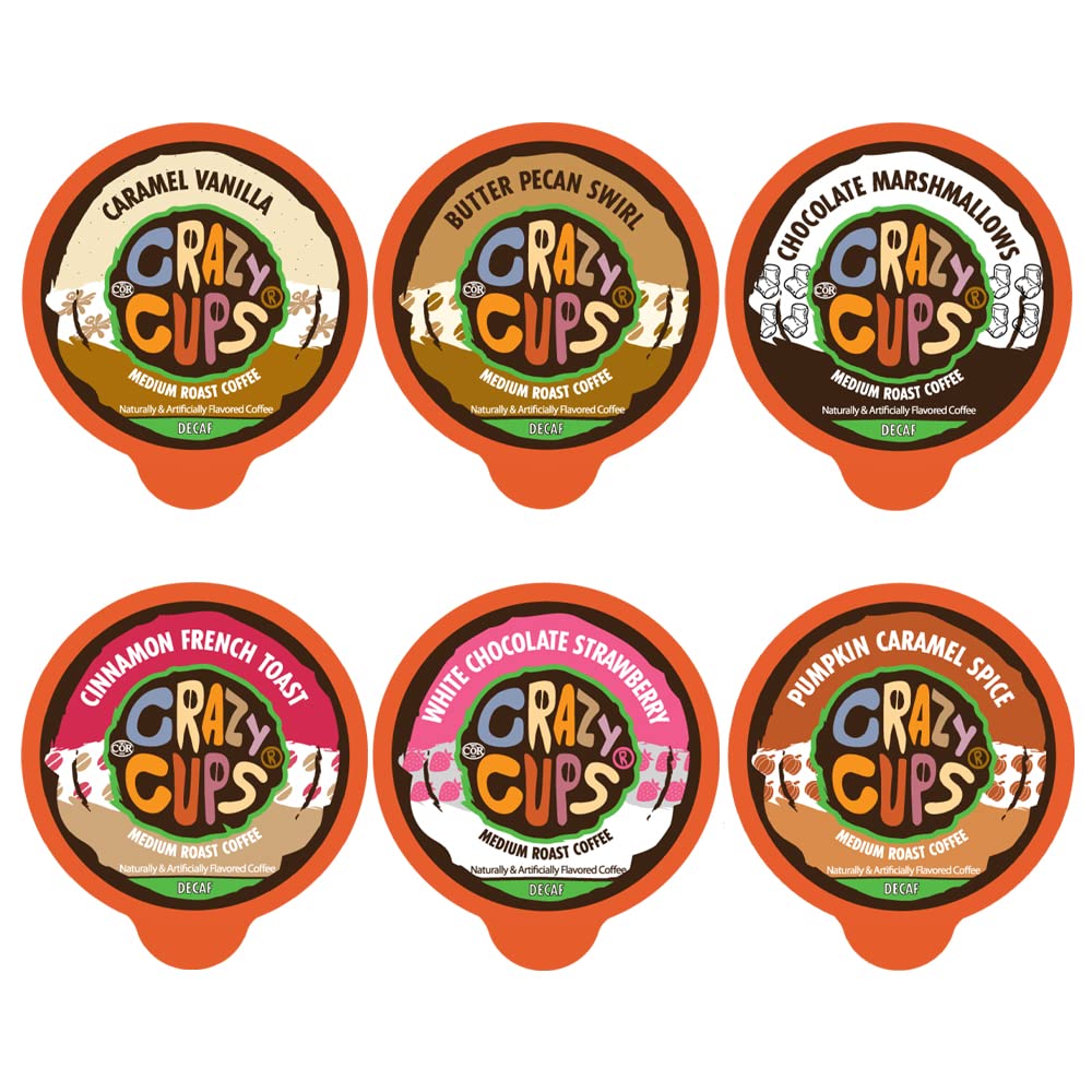 Crazy Cups Flavored Decaf Coffee Variety Pack, Hot or Iced for Keurig K-Cup Machines, 96 Count Recyclable Pods (Pack of 4)