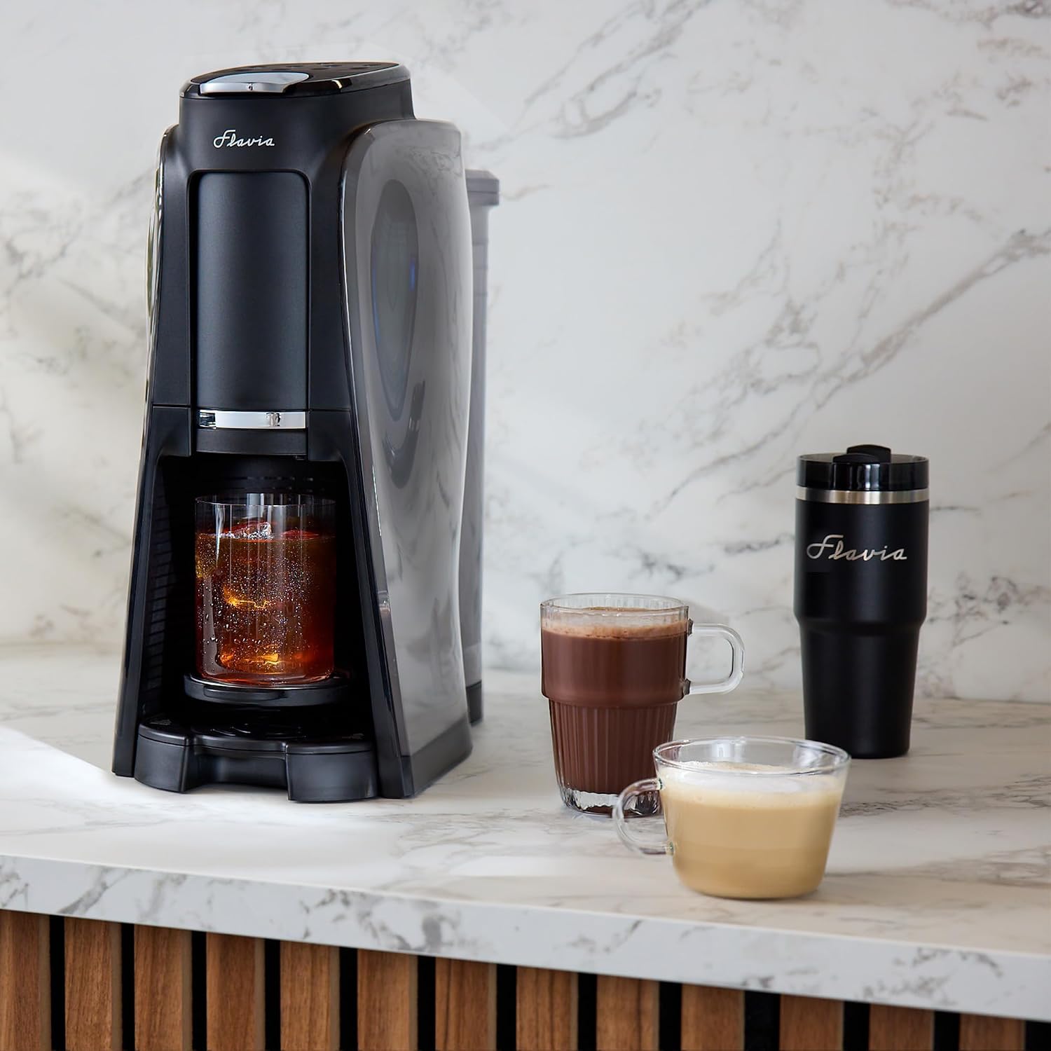 Flavia Aroma Brewer Bundle with 84 Freshpacks and 1 Merchandiser - Coffee Machine, Makes Coffee, Lattes, Tea, and other Hot or Iced Beverages, Multiple Brew Sizes, Grey, Works ONLY with Freshpacks