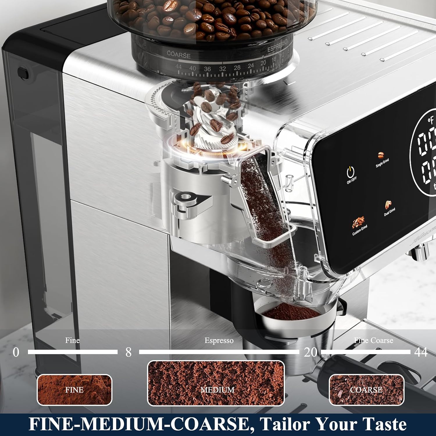 CM1620 Espresso Machine with Built-in Burr Grinder, 20 Bar Bean-to-Cup Espresso Maker with 44 Grind Settings & Steam Wand, Touchscreen Coffee Machine for Latte, Cappuccino & Iced Coffee