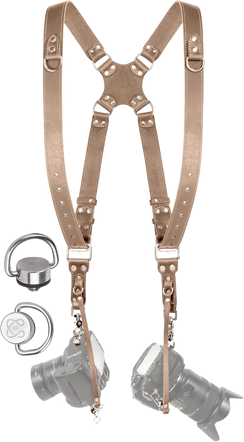 C Coiro Camera Harness for 2 Cameras Dual Shoulder Leather Camera Strap for DSLR/SLR, Camera Straps for Photographers