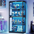 AMERLIFE RGB Display Cabinet with Adjustable Glass Shelves, 4-Tier Storage Case with LED Lights & Press-to-Open Doors, Modern Display Shelf for Collectibles, Black 70' H×32' L×16' D