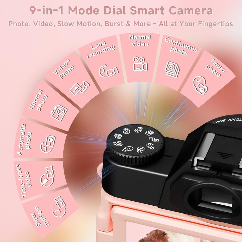 6K Digital Camera for Photography Autofocus, 64MP WiFi Vlogging Camera for YouTube with 3' 180° Flip Screen 16X Zoom, 64GB SD Card & 2 Batteries Pink Compact Travel Camera for Beginners Teens