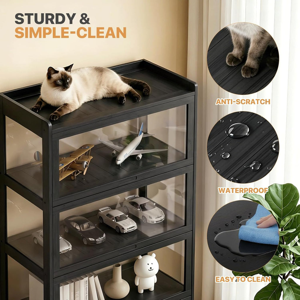 Magshion Display Cabinet with Acrylic Doors, 4-Tier Curio Cabinet for Collectibles, Display Case Showcase for Living Room, Office, 27.5'(L) x 13.5'(W) x 55'(H), Black