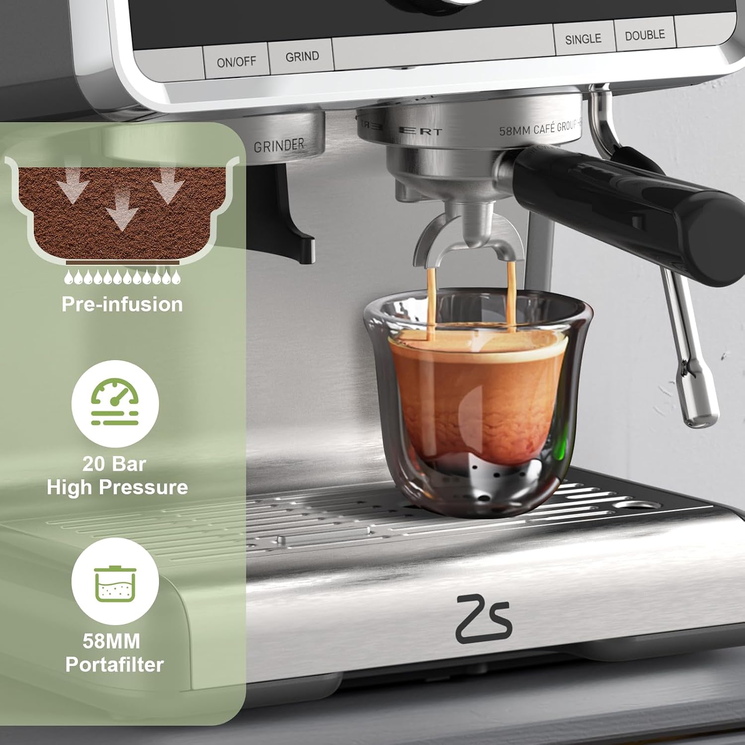 Garvee Espresso Machine With Grinder, 20 Bar Professional Coffee Maker With Milk Frother Steam Wand for Cappuccino, Latte, Macchiato, 95 oz Removable Water Tank, Smart PID Temperature Control