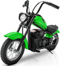 ELEMARA Electric Dirt Bike,15 mph & 150lb Max, 24V Ride on Toy for Big Kids w/LED Lights & Power Display,Chain-Driven Motor,Twist-Grip Throttle,Shock Springs,Handbrake,12' Air-Filled Tires-Grass Green