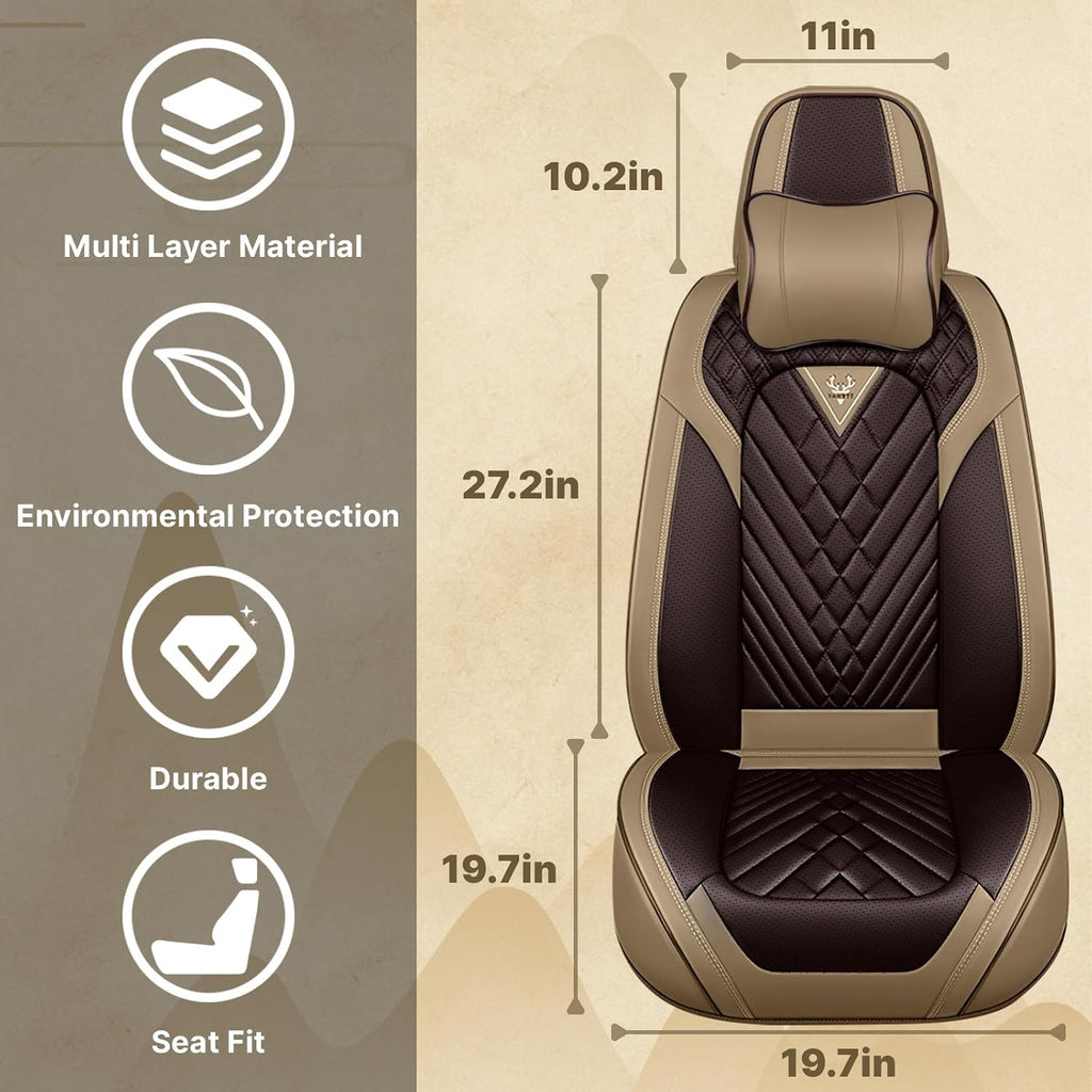 Fit for 97% of Cadillac Seat Covers, Fashion Sport Seat Cover with Waterproof Leather, Airbag Safe Design Seat Protector (5 Full Seat Luxury, Brown Coffee)