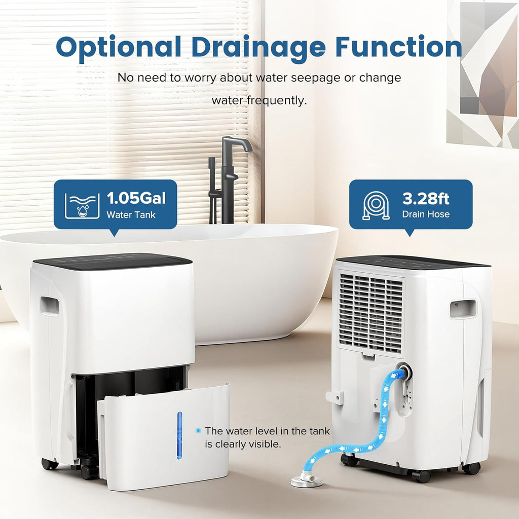 80 Pint Dehumidifier for Basement and Home, Covers up to 4,500 Sq. Ft Rooms, High-Efficiency Compressor Dehumidifier with Drain Hose and 1.05 Gallons Water Tank, Auto Shut-Off, 24HR Timer