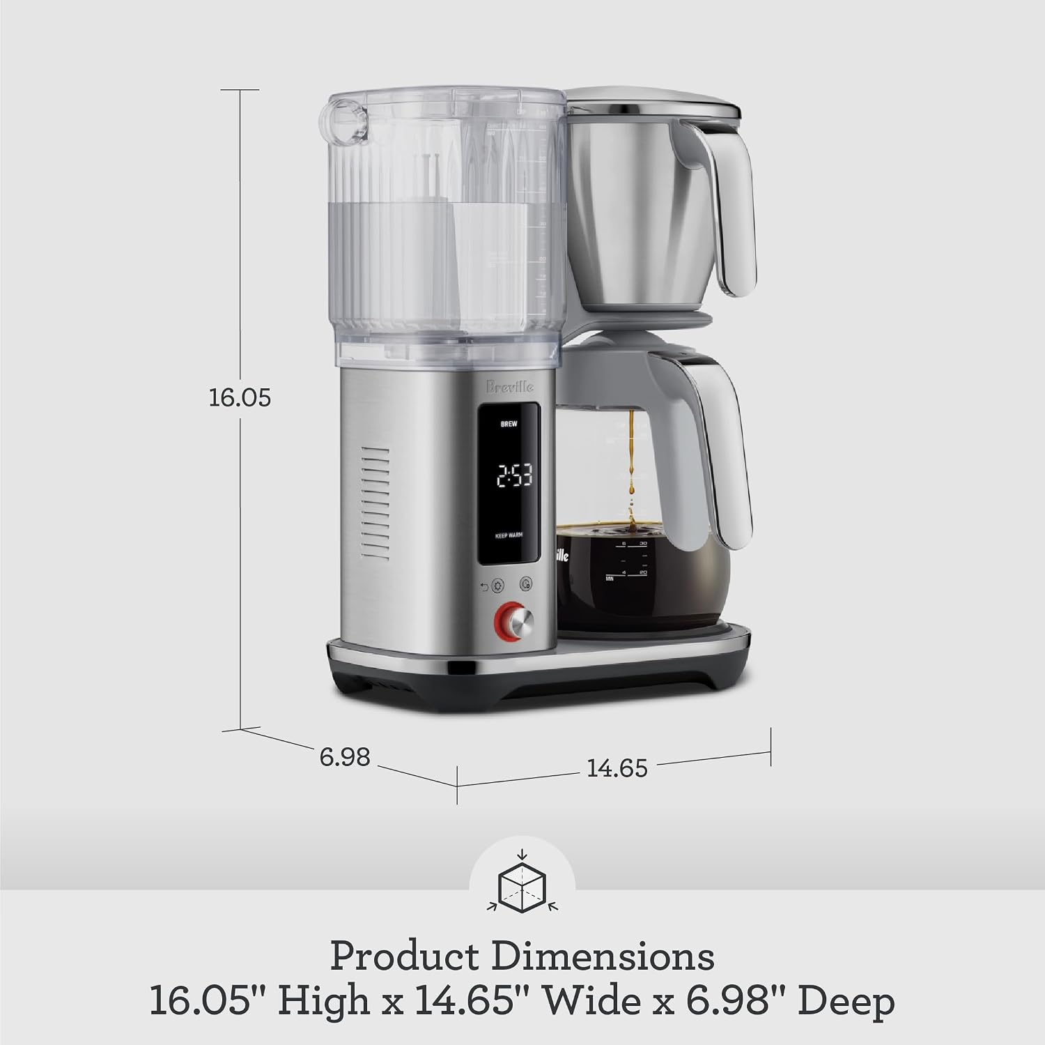 Breville Luxe Drip Coffee Machine BDC415BSS, Brushed Stainless Steel, Glass Carafe