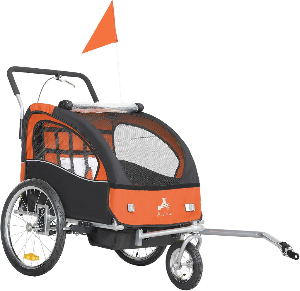Aosom Elite 360 Swivel Bike Trailer for Kids Double Child Two-Wheel Bicycle Cargo Trailer with 2 Security Harnesses