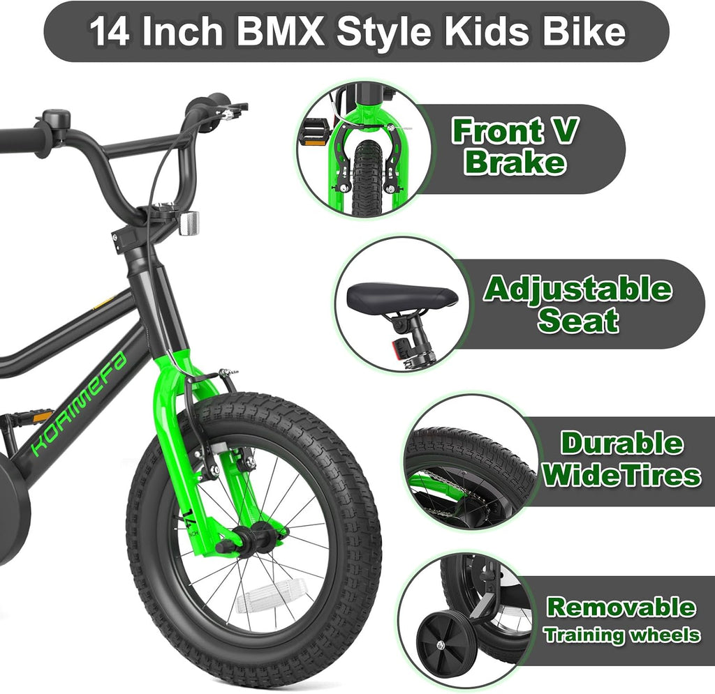 KORIMEFA Kids BMX Bike for 2-8 Years Old, 12 14 16 Inch Coaster Brake Bicycle with Removable Training Wheels, Children Bike for Little Boys & Girls, Rider Height 33-50 Inch