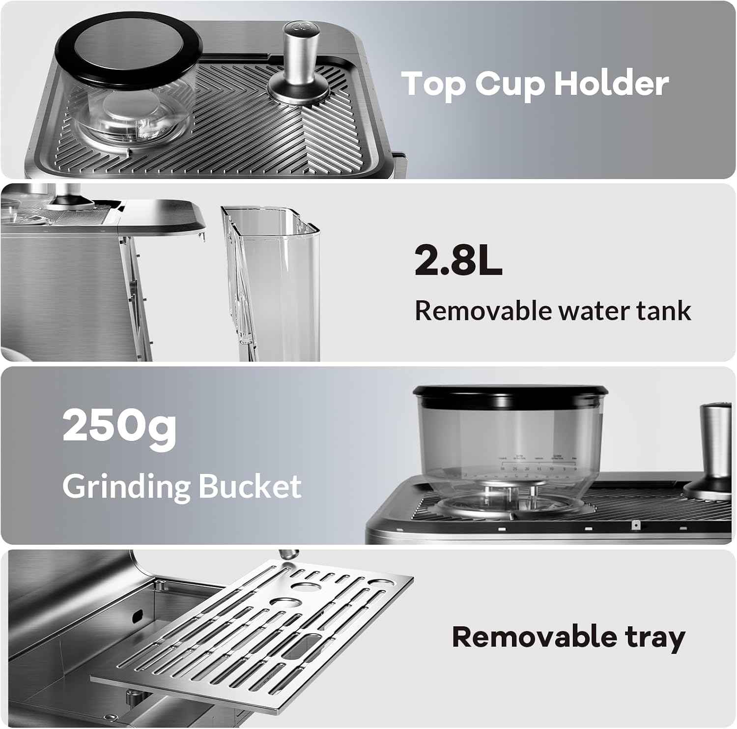 Semi-Automatic Espresso Machine, Dual Boiler 20 Bar Coffee Maker With Grinder 30 Size Setting, Expresso Coffee Machines With Steam Wand for Cappuccino Latte, 95 Oz Removable Water Tank