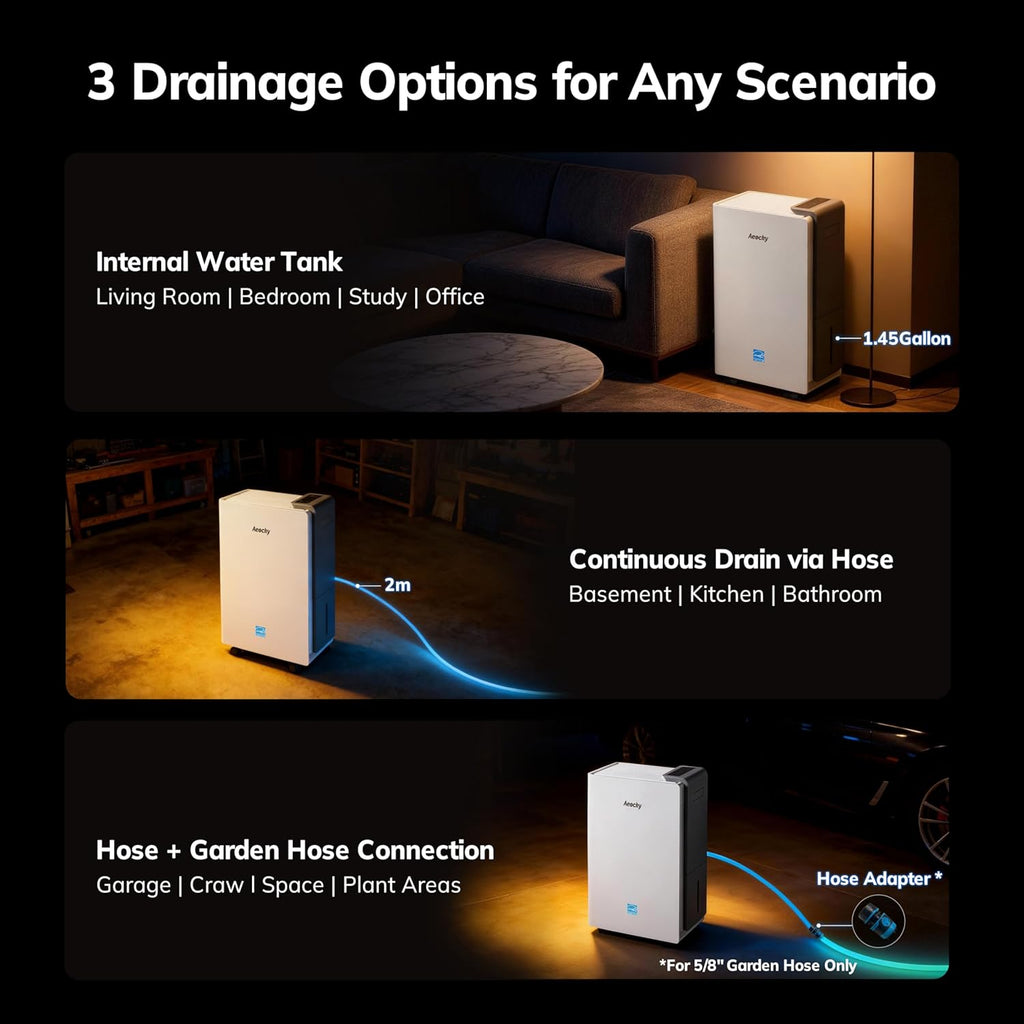AEOCKY 4500 Sq.Ft Energy Star Most Efficient 2025 Dehumidifier, Max 80 Pint/Day Smart Compressor Dehumidifier with Drain Hose, Intelligent Humidistat,for Basement,Bedroom,Home,Bathroom