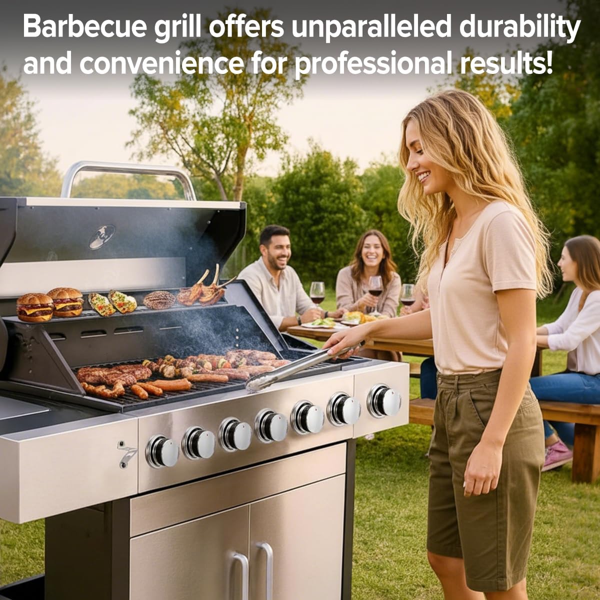 CIG GARDEN 6-Burner Propane Gas Grill with Side Burner & Lid - 73000 BTU Stainless Steel BBQ Grill with Warming Rack for Backyard, Patio, Camping Outdoor Cooking