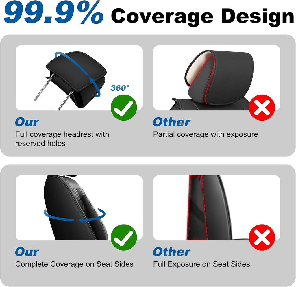 Truck Seat Covers Fit for 2007-2025 2026 Chevrolet Chevy Silverado & GMC Sierra 1500 2500 3500 HD Crew Double Extended Cab Waterproof Leather Seat Protectors (5pc Full Set, Black & Grey)