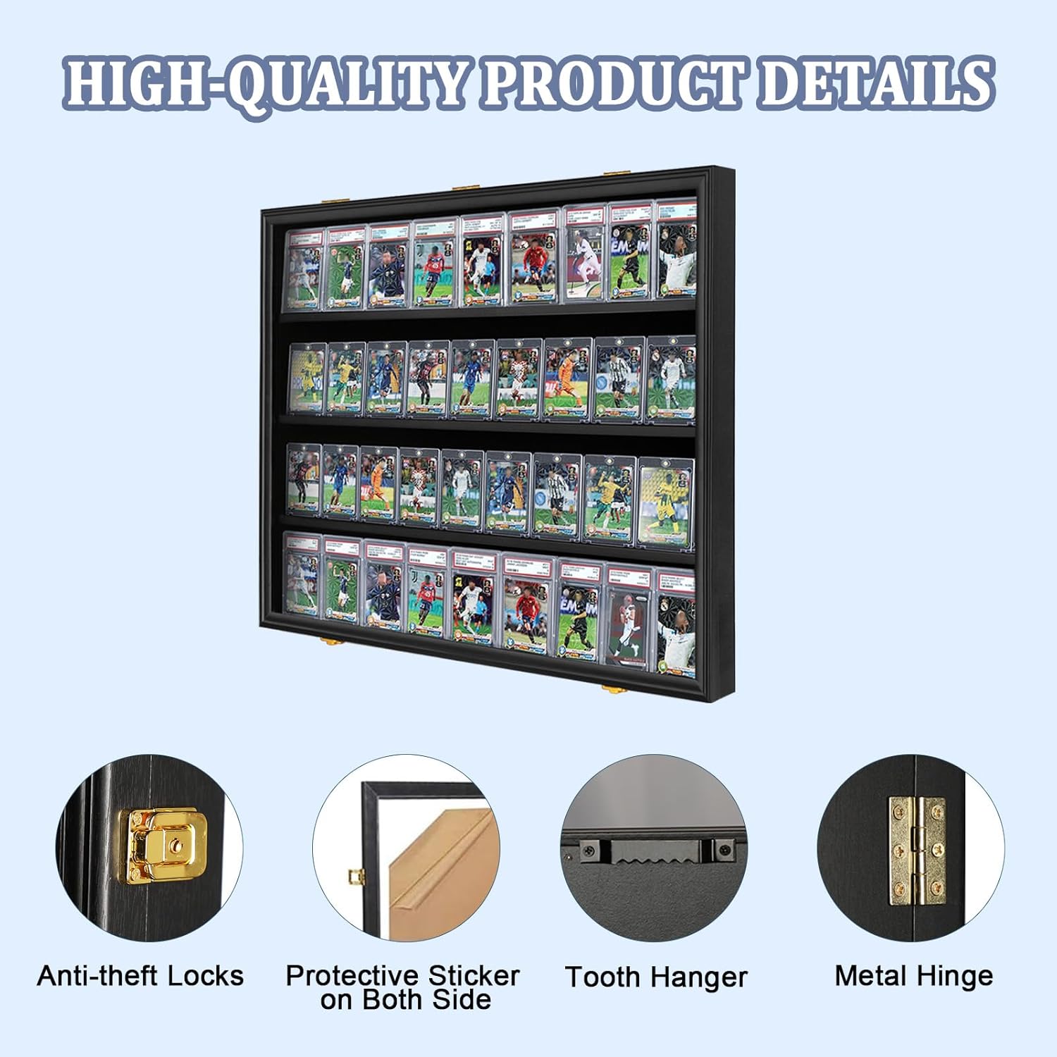 Graded Sports Card Display Case Lockable,Trading Card Collector Wall Display Holder for Baseball Basketball Football Hockey Cards, UV Protection Acrylic, Black 3 Pack