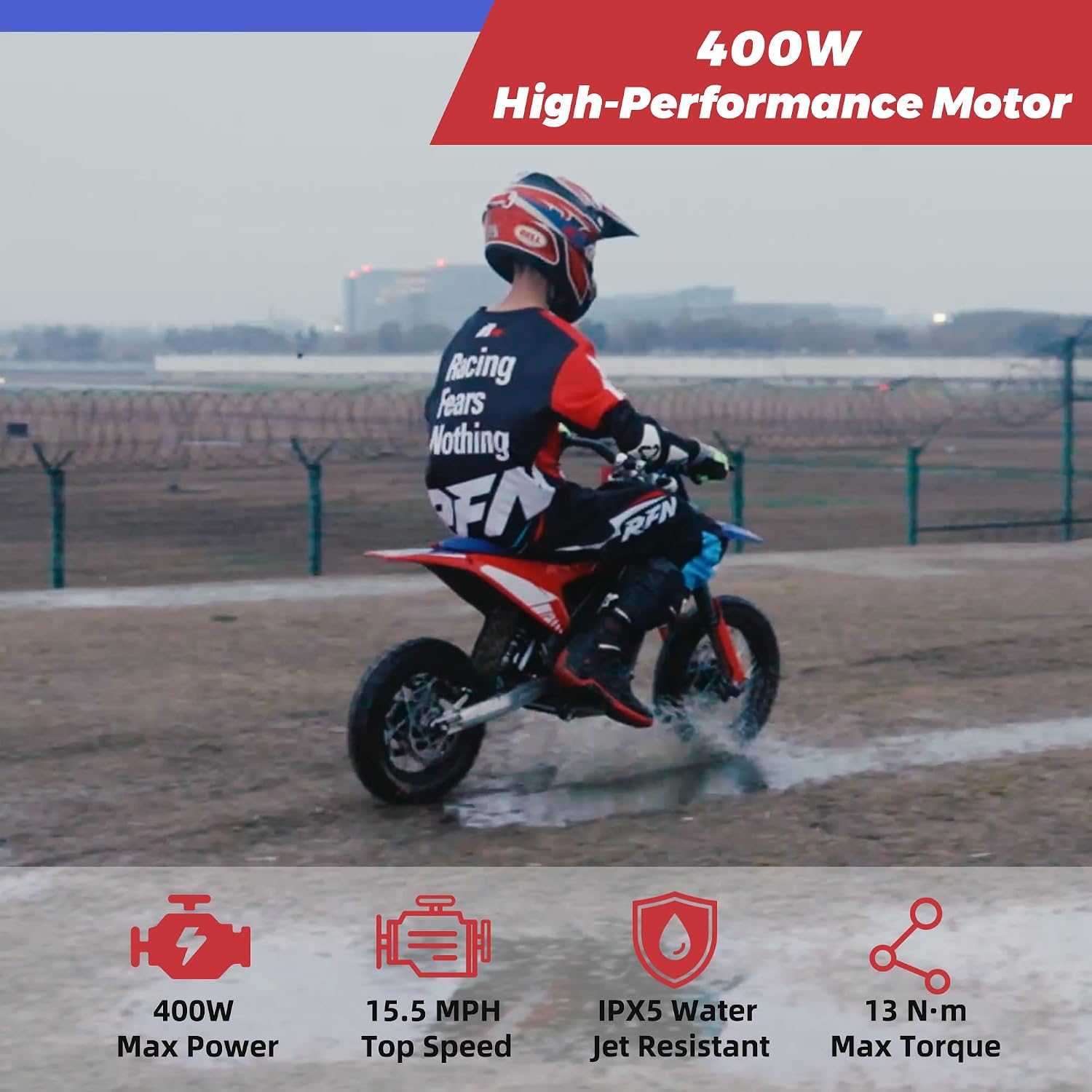 RFN SX-E250 36V Electric Bike, 400W Electric Motorcycle 15.5 mph Max Speed & 11.2 Mile Range, 3-Speed Off-Road Bike for Kids Ages 3-6