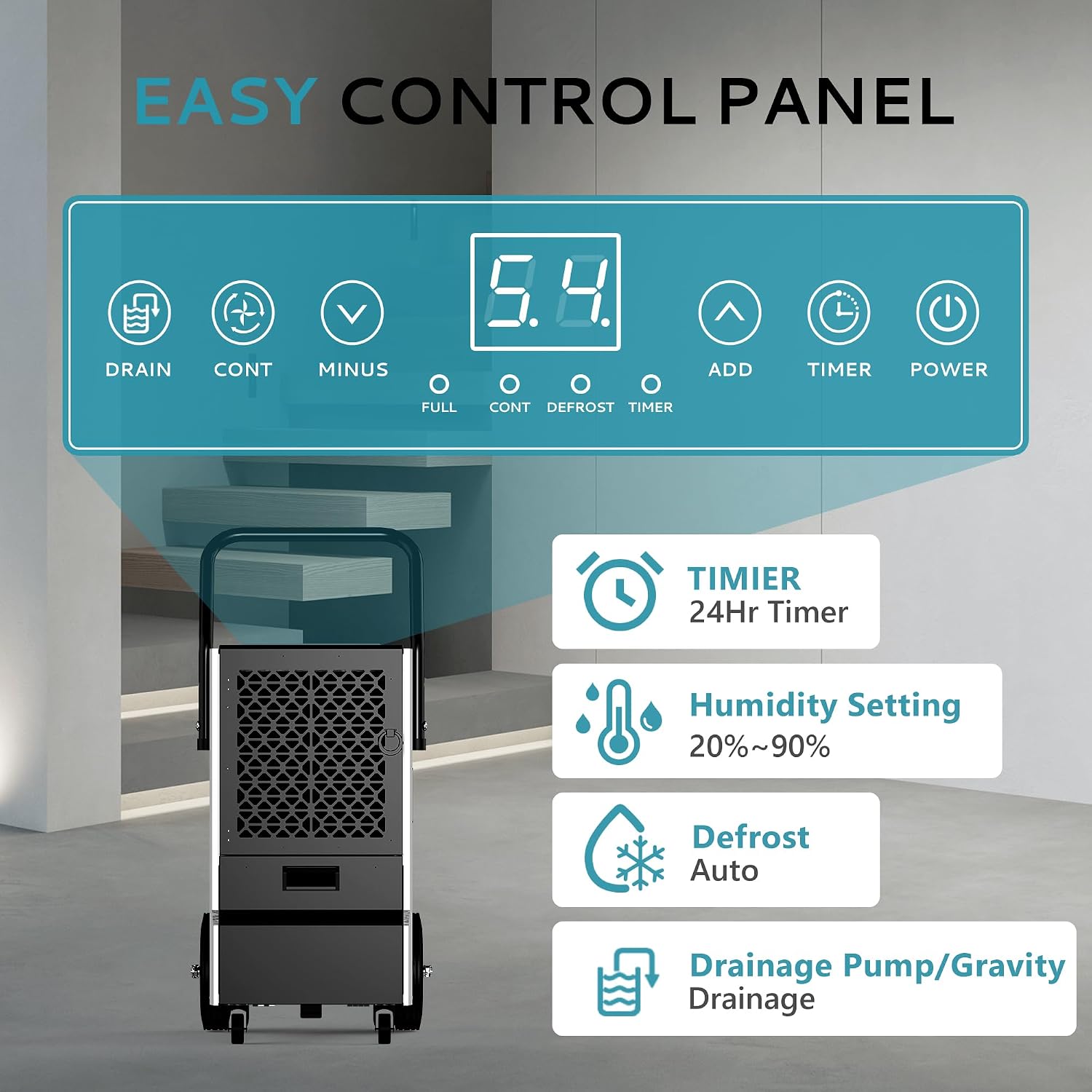 EUHOMY 160 Pints Commercial Dehumidifier with Pump,Large Dehumidifier for Basement With Drain Hose,Timer and 4 Wheels,Industrial Dehumidifiers for Flood Repair,Drying Basement,Warehouse and Factory