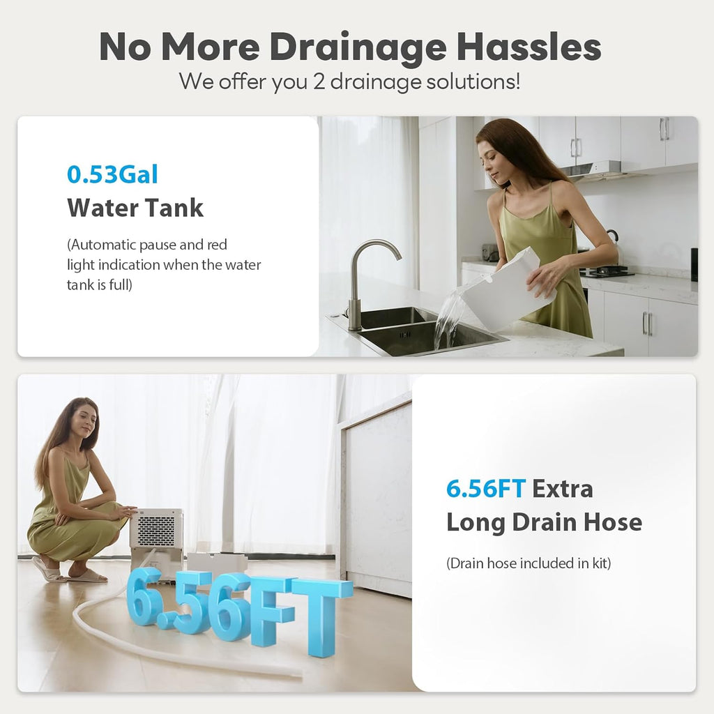 30Pint Dehumidifier for 1500Sq.Ft, Compressor Dehumidifiers for Home,Quiet Dehumidifier for Basement, Bedroom, Bathroom, with 6.56FT Drain Hose, 2L Water Tank
