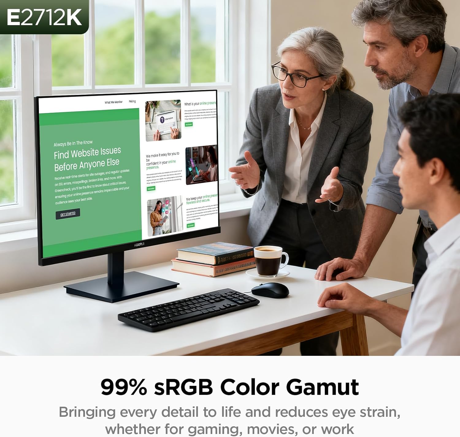 KOORUI 27 Inch Gaming Office Monitor 144Hz VA Display 4000:1 Contrast Ratio, FreeSync FHD 1080P, Eye Care TÜV Rheinland Certified, Slim Bezels, HDMI VGA Ports, Ergonomic Tilt, VESA Mount, Black