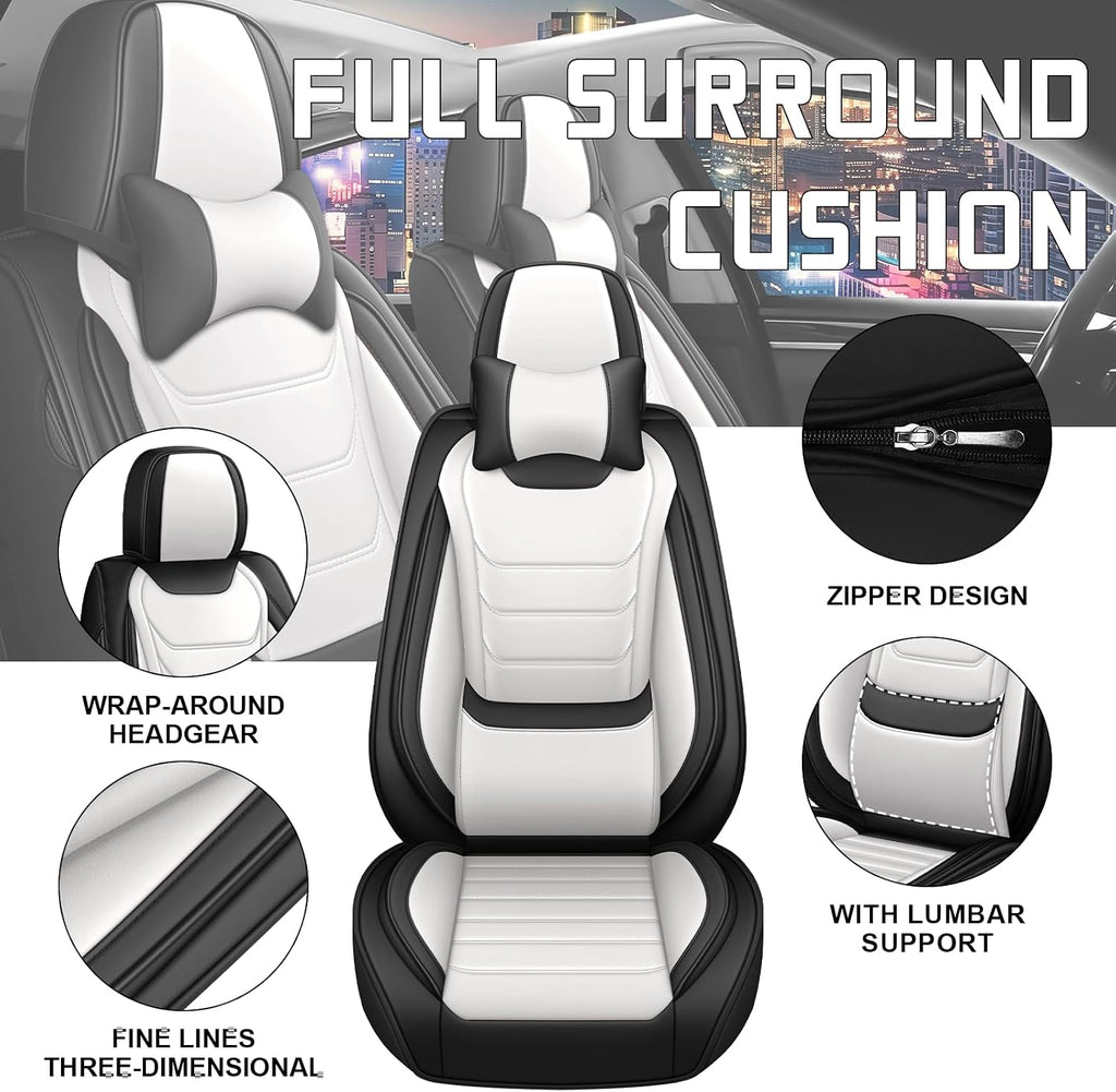 Car Seat Cover Full Set for Kia EV9 Seat Covers 2024-2025, Nappa Leather Waterproof Seat Covers for Cars, Airbag Compatible, Universal Automotive Seat Covers(Luxury Front Row/Black White)