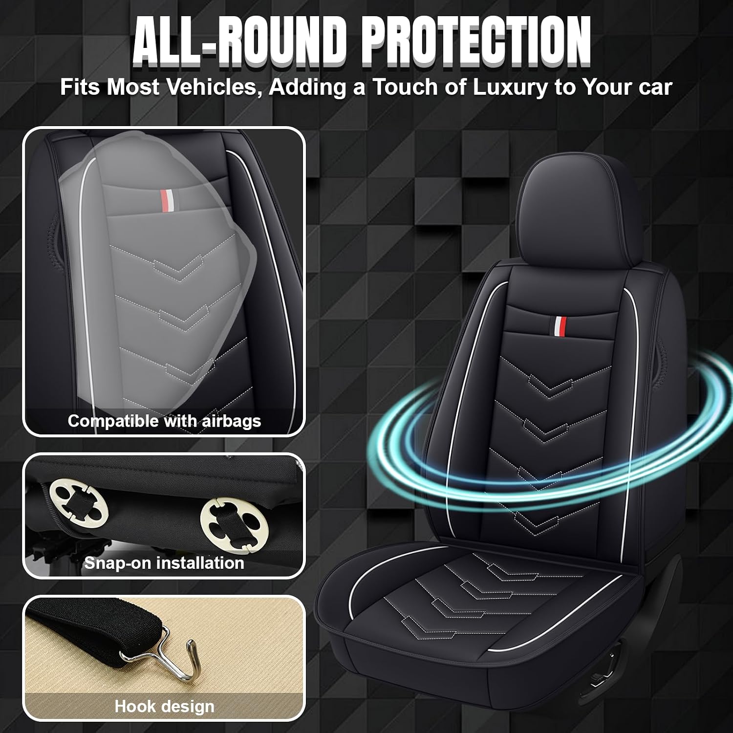 Car Seat Covers Fit for Chevy Traverse 2009-2025, Leather Seat Covers for Car, Waterproof Non-Slip Durable Car Seat Protector(5 Seats,Black White)
