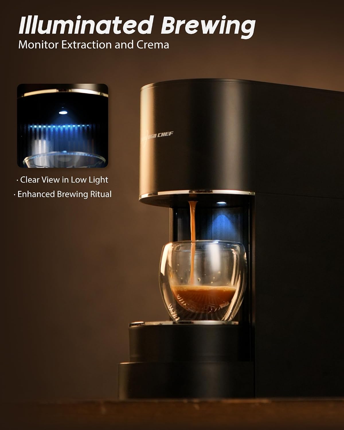 Espresso Machine Coffee Makers, Compatible with Nespresso Original Pods, One-Touch with Illuminated Brew Zone, 20 Bar Pump, 33.8oz Removable Tank, Compact Design, CM-C07-A