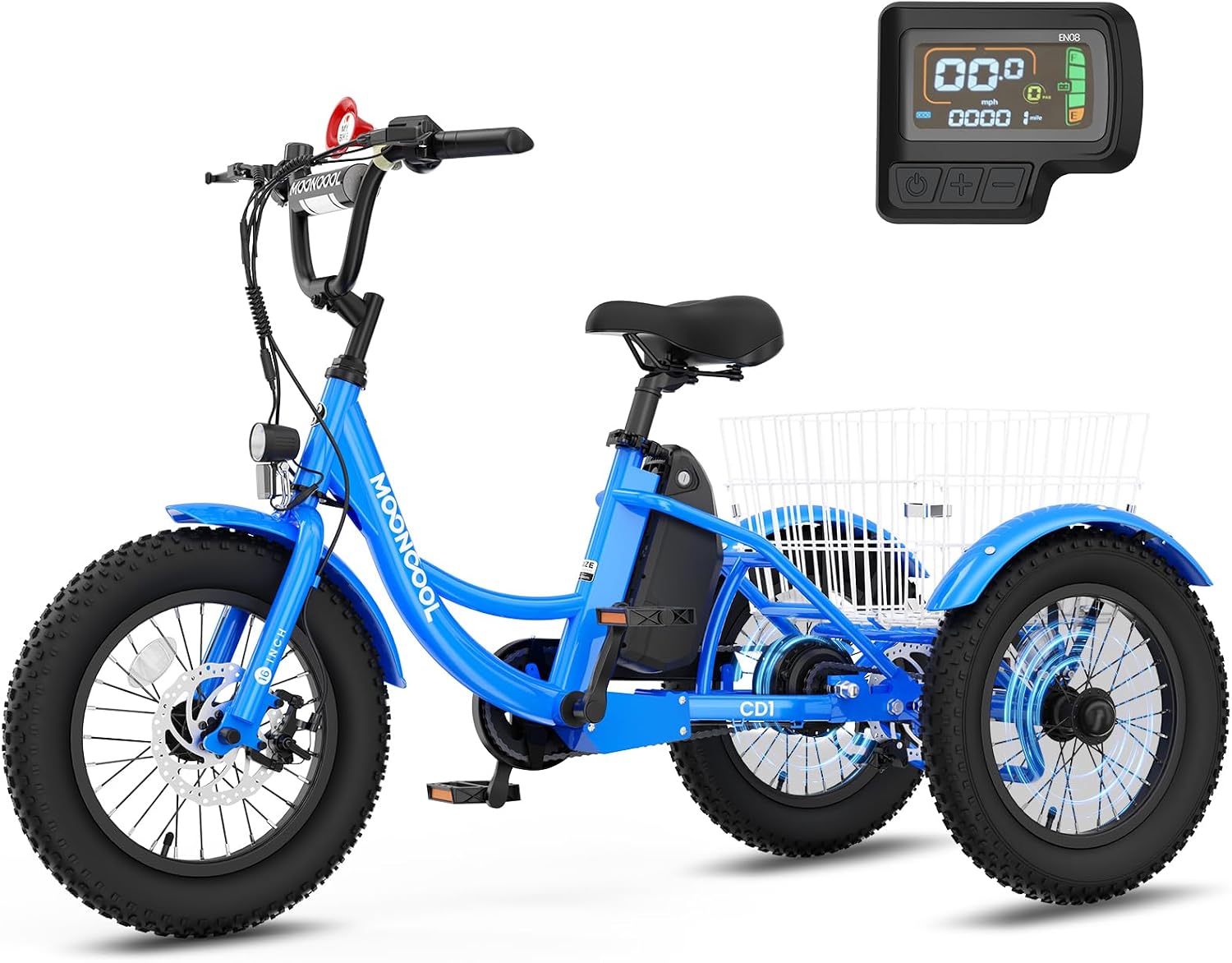 16 Inch Kids Electric Tricycle, 250W 24V Fat Tire Electric Trike, 3 Wheels Electric Bike Cruiser Bicycle, Aluminum Frame Motored Trike with Adjustable Seat and Removable Battery, Blue