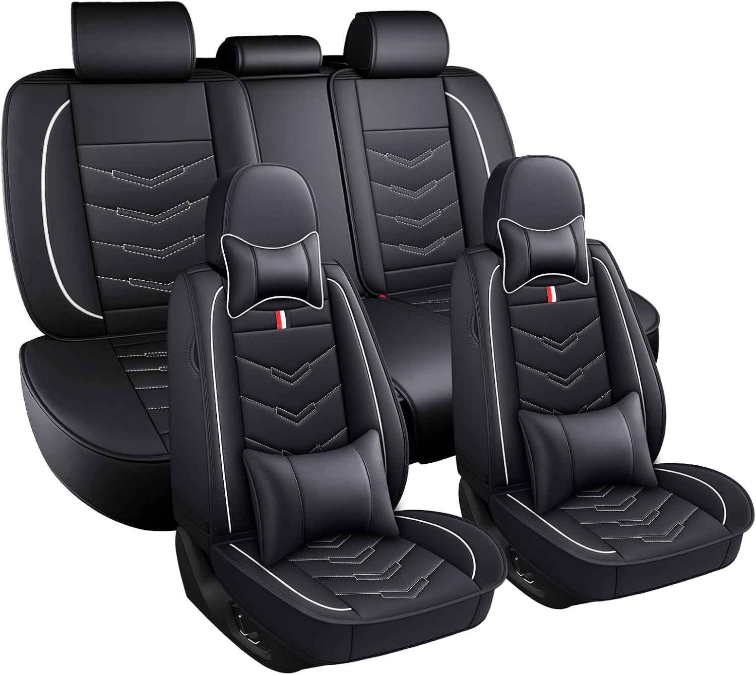 Car Seat Covers Fit for Toyota Sienna 2000-2025, Leather Seat Covers for Car, Waterproof Non-Slip Durable Car Seat Protector(5 Seats with Pillow,Black White)